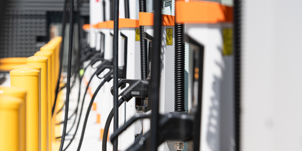 Kempower Satellite Chargers in a row